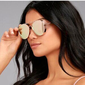 Perverse Solid Rose Gold Mirrored Aviator Sunglasses